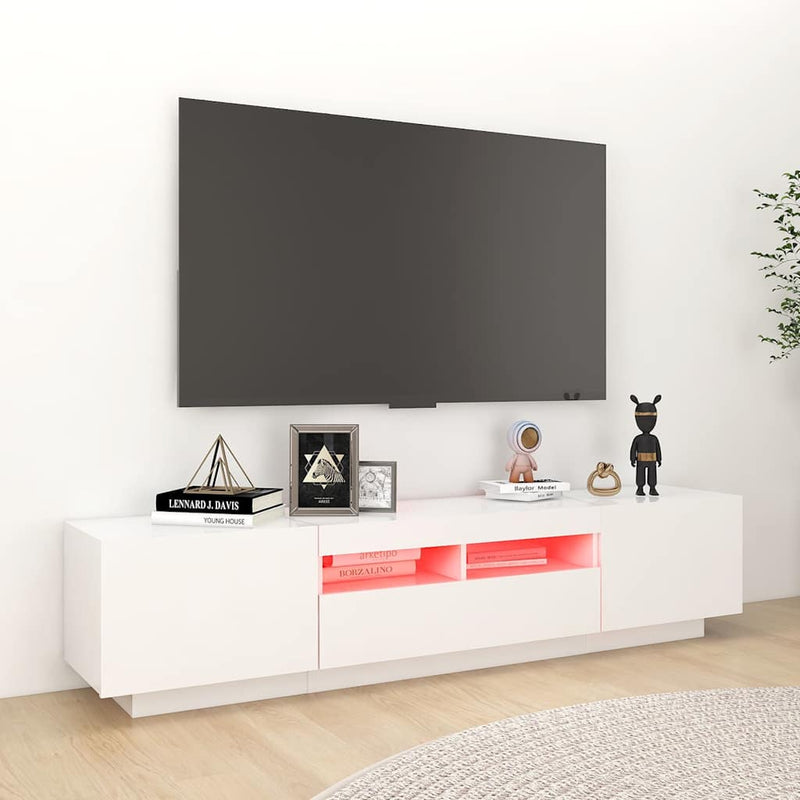 Comodă TV cu lumini LED, alb, 180x35x40 cm