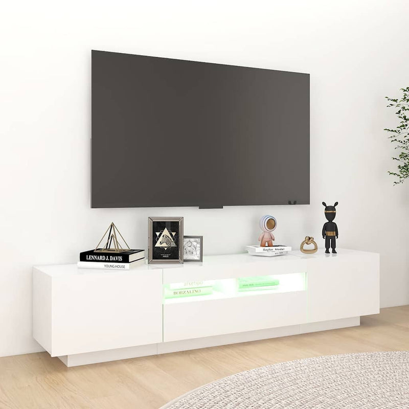 Comodă TV cu lumini LED, alb, 180x35x40 cm