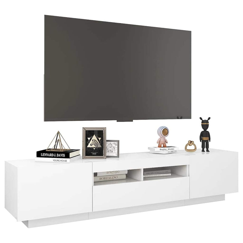 Comodă TV cu lumini LED, alb, 180x35x40 cm
