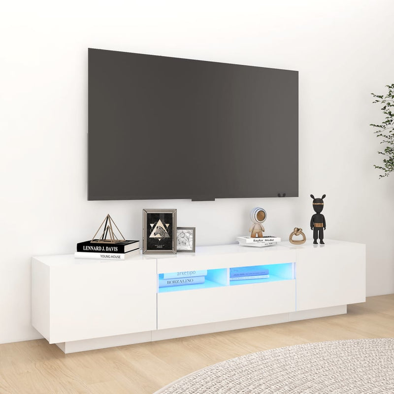 Comodă TV cu lumini LED, alb, 180x35x40 cm