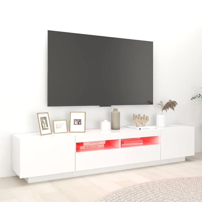 Comodă TV cu lumini LED, alb, 200x35x40cm