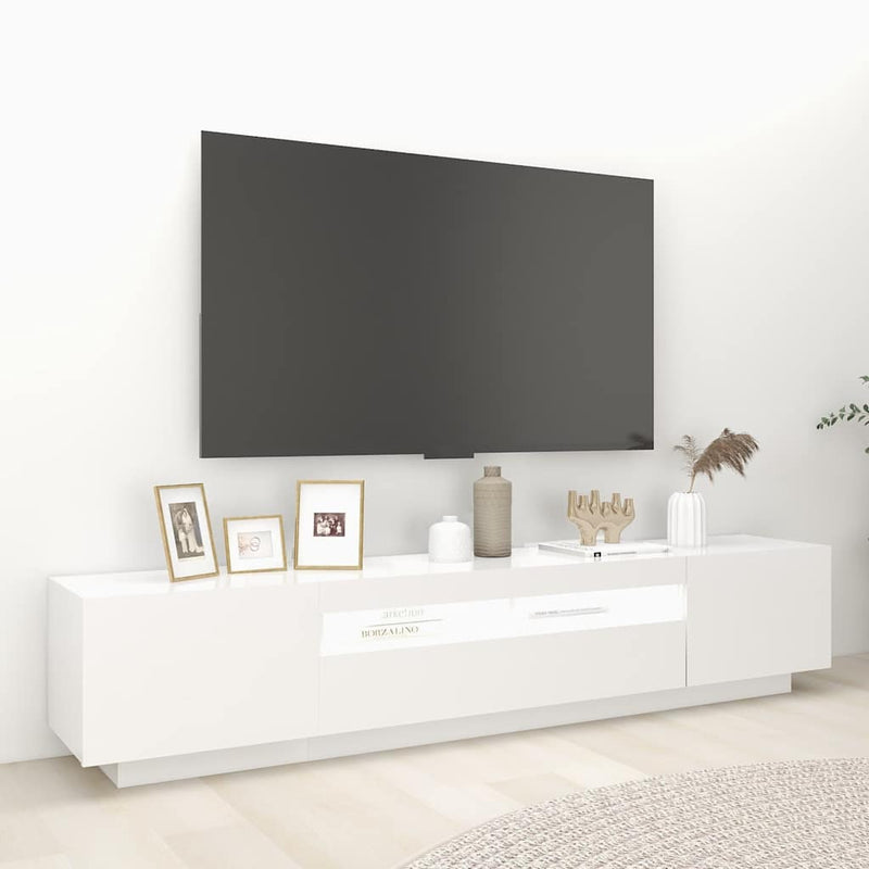 Comodă TV cu lumini LED, alb, 200x35x40cm