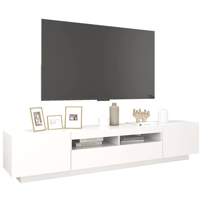 Comodă TV cu lumini LED, alb, 200x35x40cm