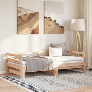 Pat de zi extensibil, 2x(90x200) cm, lemn masiv de pin