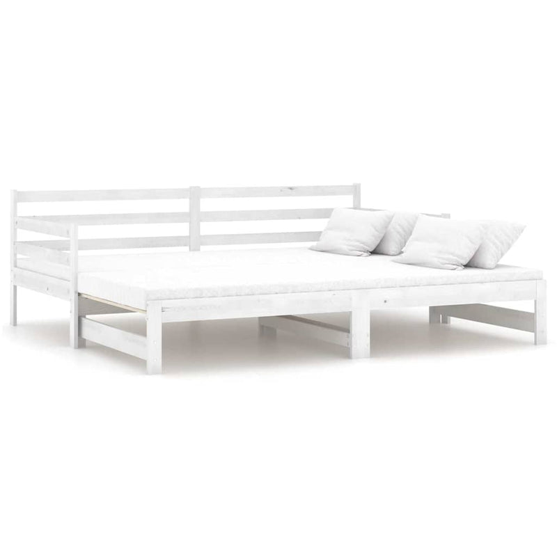 Pat extensibil de zi, alb, 2x(90x200) cm, lemn masiv de pin