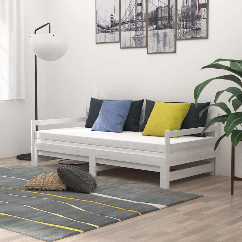 Pat extensibil de zi, alb, 2x(90x200) cm, lemn masiv de pin
