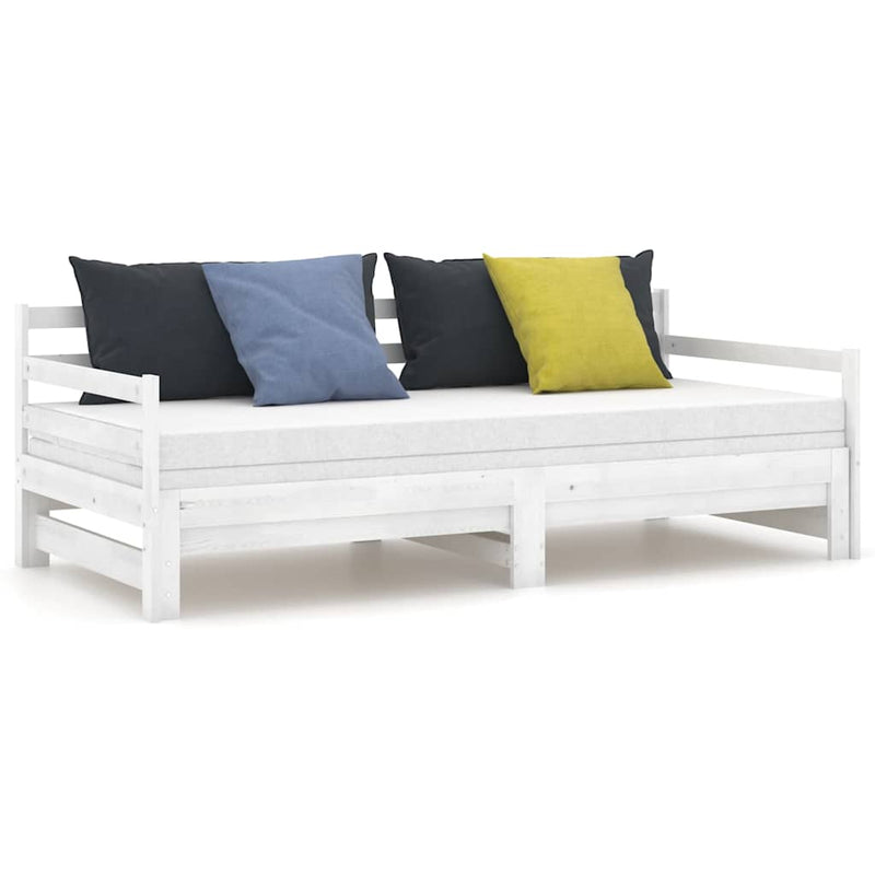 Pat extensibil de zi, alb, 2x(90x200) cm, lemn masiv de pin