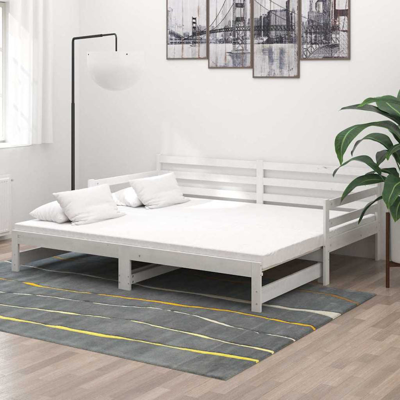 Pat extensibil de zi, alb, 2x(90x200) cm, lemn masiv de pin