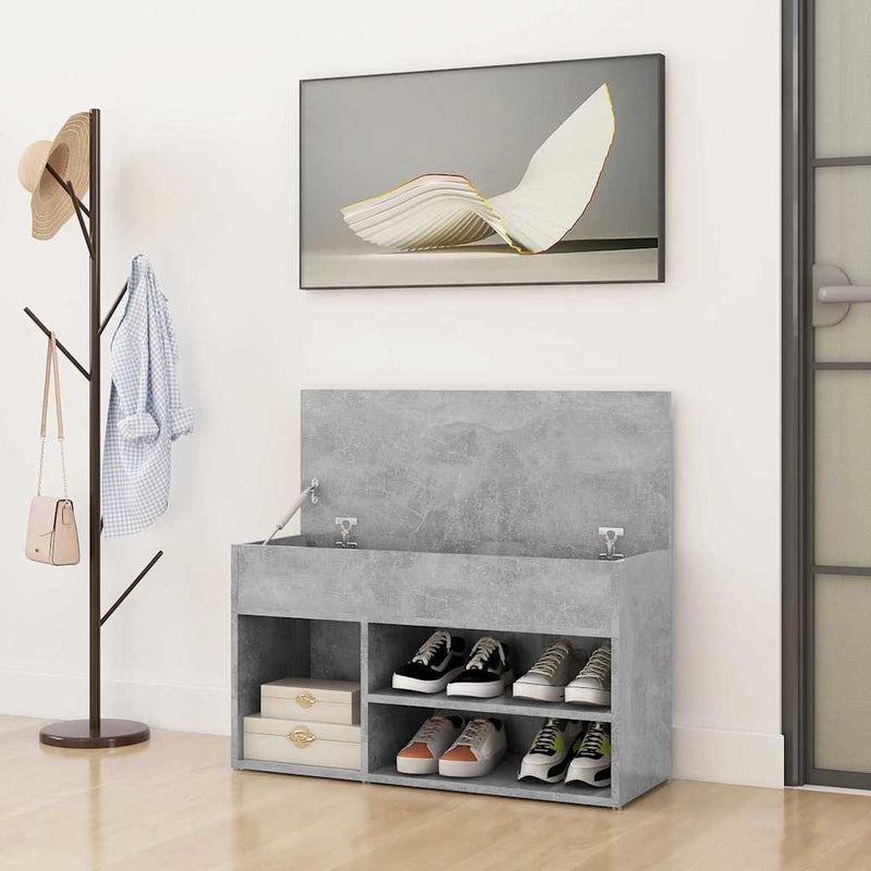Banchetă pantofar, gri beton, 80x30x45 cm, PAL