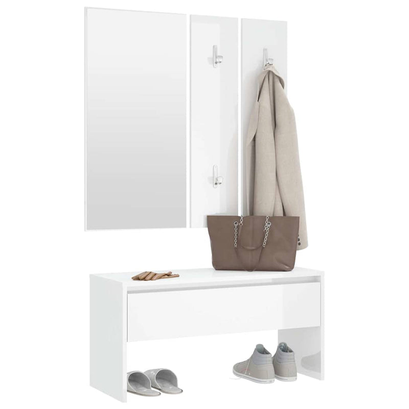 Set de mobilier pentru hol, alb extralucios, lemn prelucrat