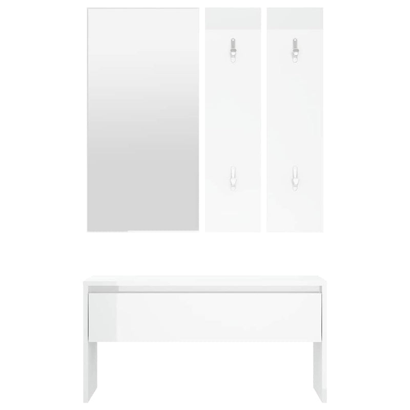 Set de mobilier pentru hol, alb extralucios, lemn prelucrat