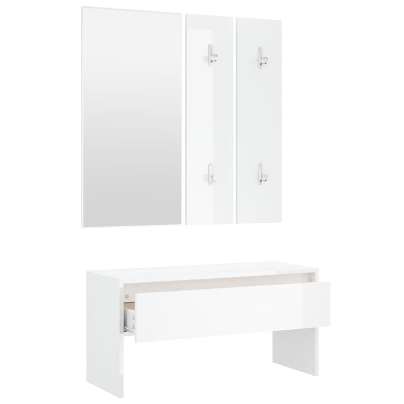 Set de mobilier pentru hol, alb extralucios, lemn prelucrat