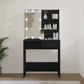 Masă de toaletă cu LED, negru, 74,5x40x141 cm