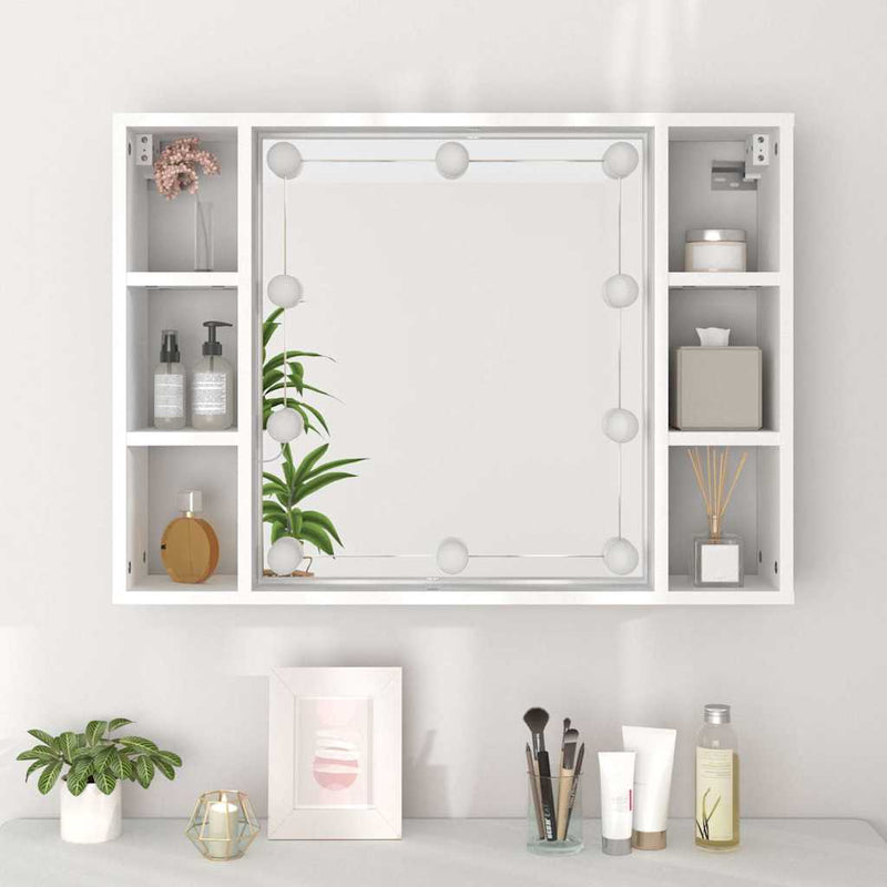 Dulap cu oglindă și LED, alb, 76x15x55 cm