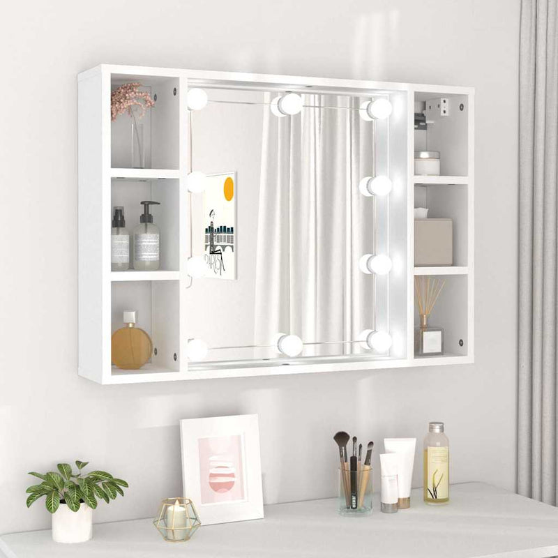 Dulap cu oglindă și LED, alb, 76x15x55 cm