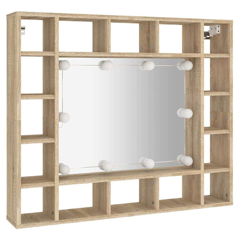 Dulap cu oglindă și LED, stejar sonoma, 91x15x76,5 cm
