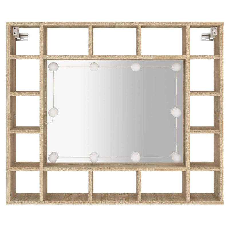 Dulap cu oglindă și LED, stejar sonoma, 91x15x76,5 cm