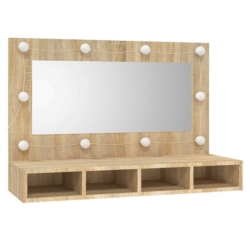 Dulap cu oglindă și LED, stejar sonoma, 90x31,5x62 cm