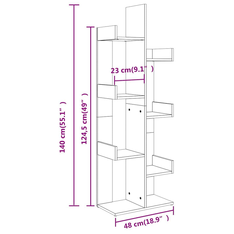 Bibliotecă, gri beton, 48x25,5x140 cm, PAL