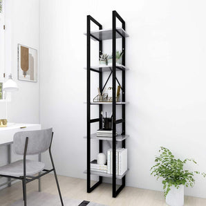 Bibliotecă cu 5 rafturi gri beton, 40x30x175 cm, lemn prelucrat