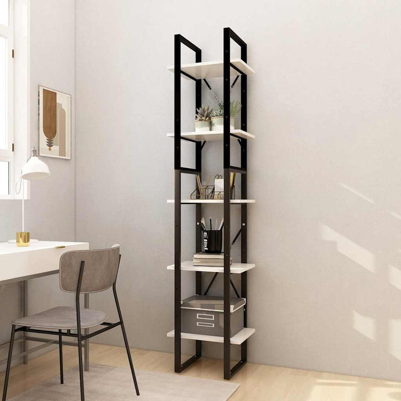 Bibliotecă cu 5 rafturi, alb, 40x30x175 cm, lemn masiv de pin