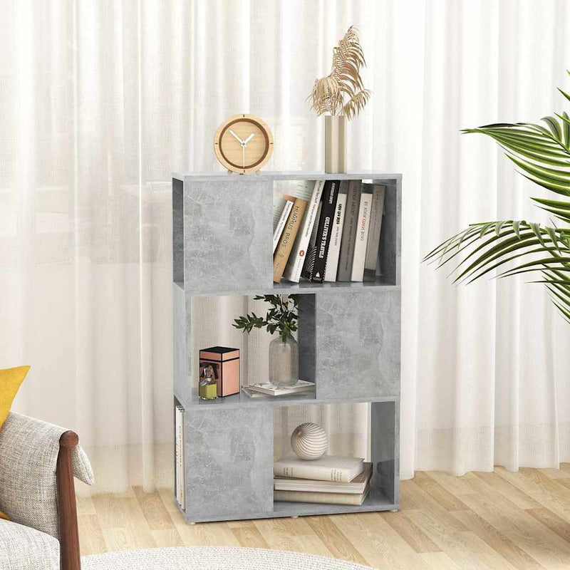Bibliotecă/Separator cameră, gri beton, 60x24x94 cm, PAL
