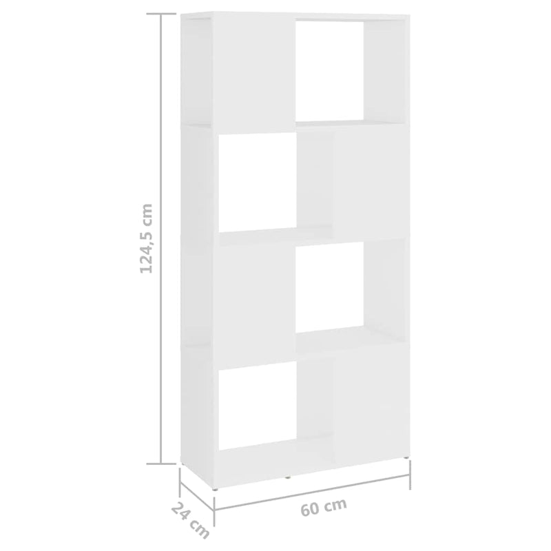 Bibliotecă/Separator cameră, alb, 60x24x124,5 cm, PAL