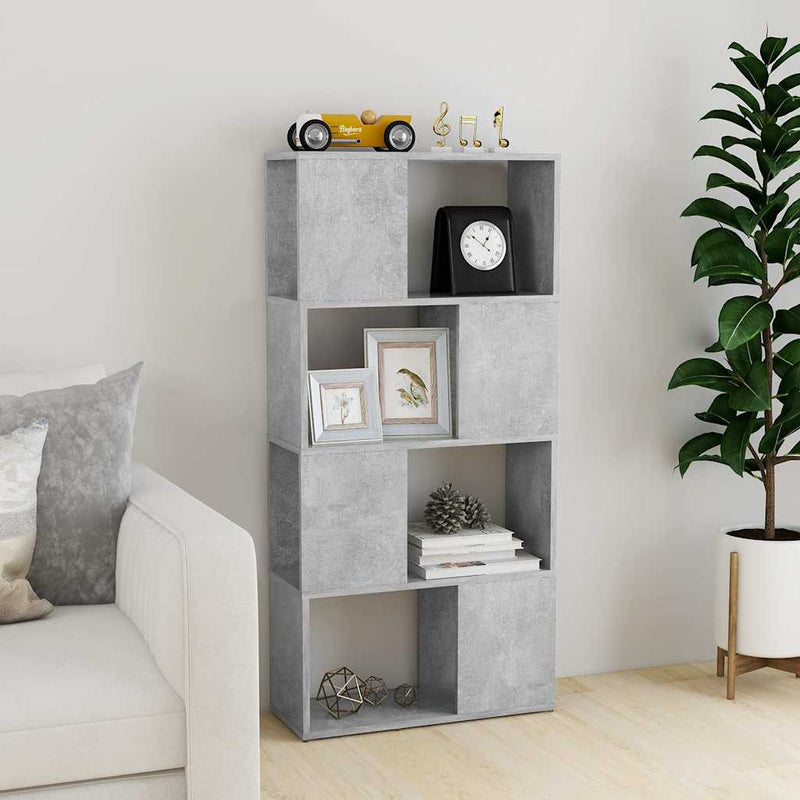 Bibliotecă/Separator cameră, gri beton, 60x24x124,5 cm