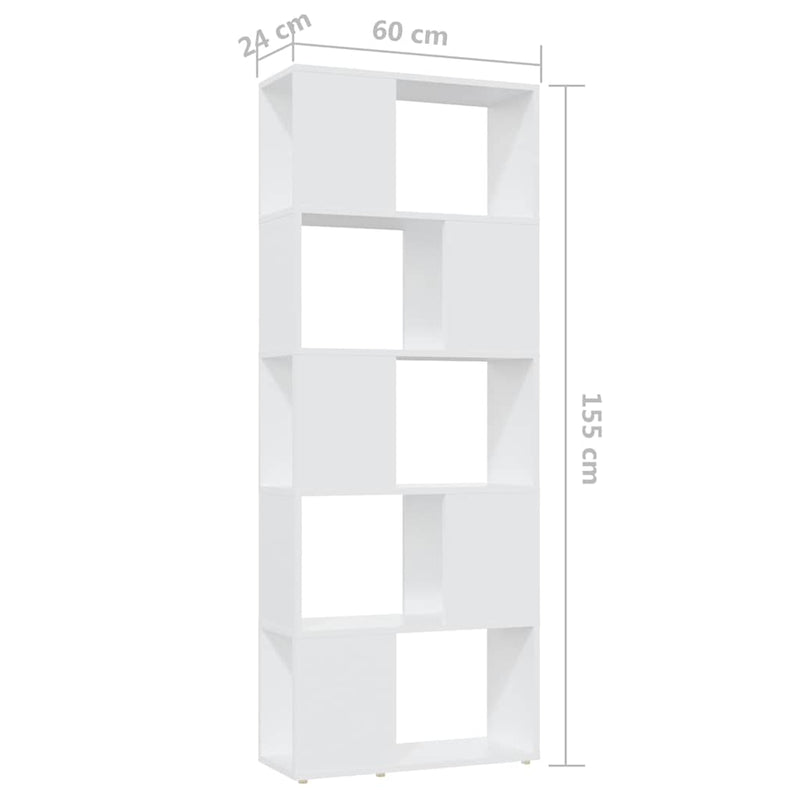 Bibliotecă/Separator cameră, alb, 60x24x155 cm, PAL