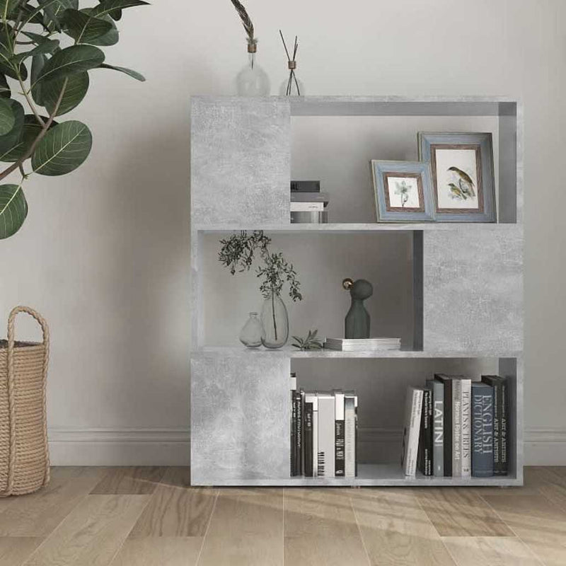 Bibliotecă/Separator cameră, gri beton, 80x24x94 cm, PAL