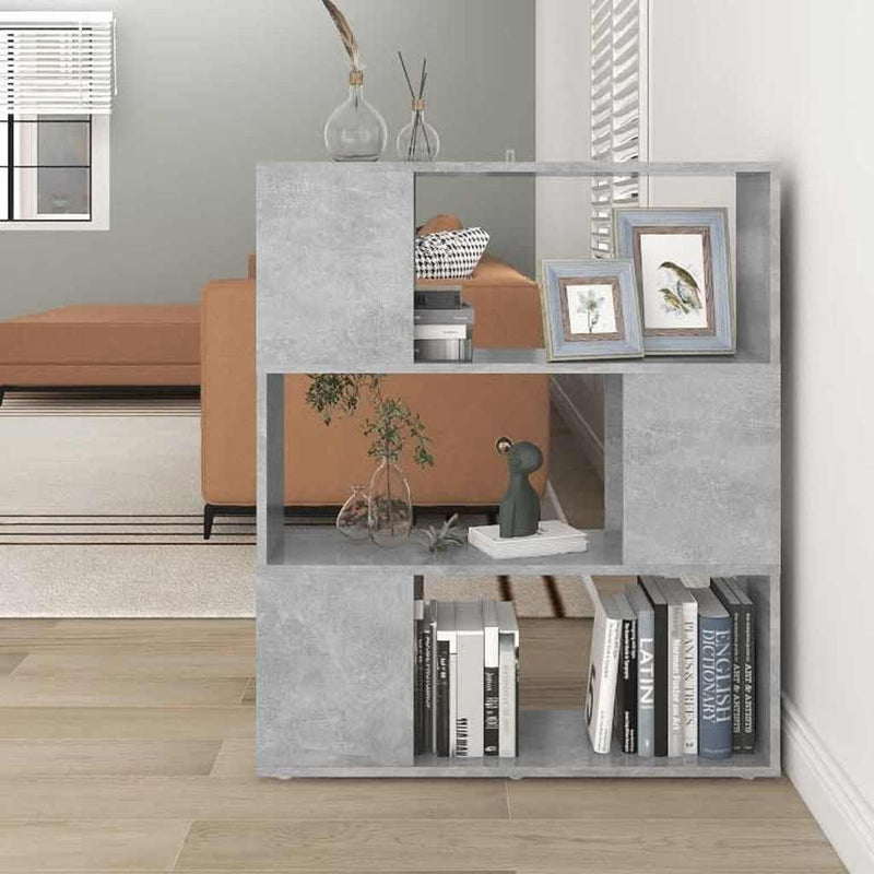 Bibliotecă/Separator cameră, gri beton, 80x24x94 cm, PAL