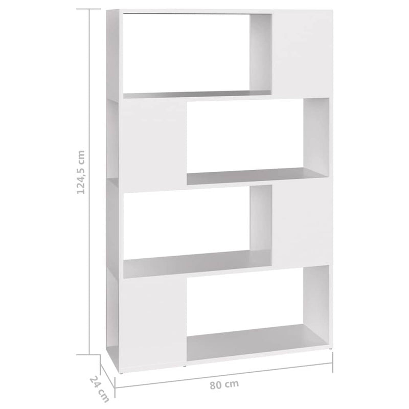 Bibliotecă/Separator cameră, alb, 80x24x124,5 cm, PAL