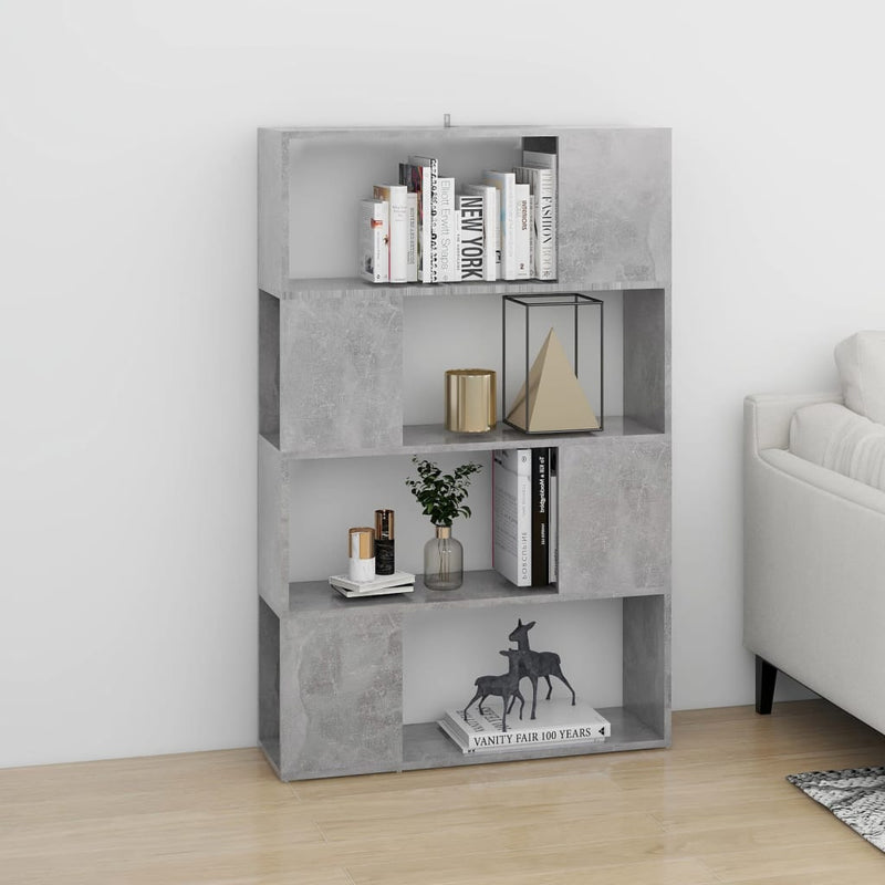 Bibliotecă/Separator cameră, gri beton, 80x24x124,5 cm, PAL