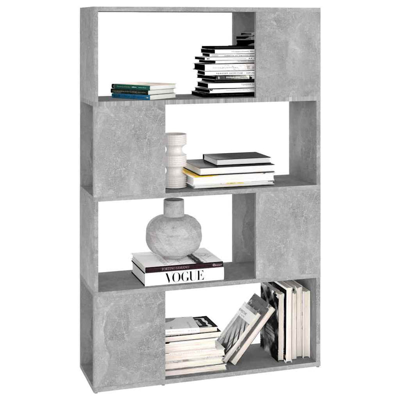 Bibliotecă/Separator cameră, gri beton, 80x24x124,5 cm, PAL