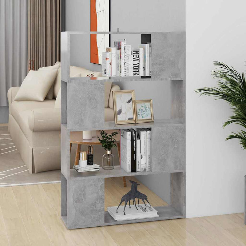 Bibliotecă/Separator cameră, gri beton, 80x24x124,5 cm, PAL