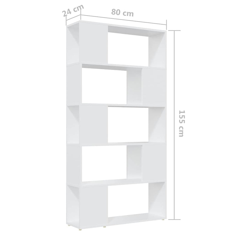 Bibliotecă/Separator cameră, alb, 80x24x155 cm, PAL
