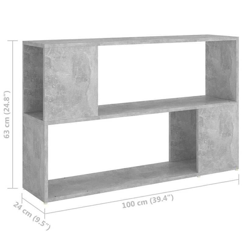 Bibliotecă, gri beton, 100x24x63 cm, PAL