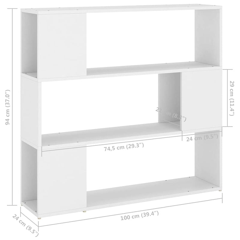 Bibliotecă/Separator cameră, alb, 100x24x94 cm