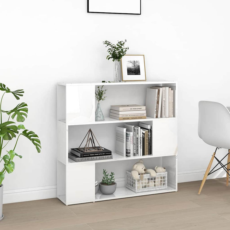 Bibliotecă/Separator cameră, alb extralucios, 100x24x94 cm