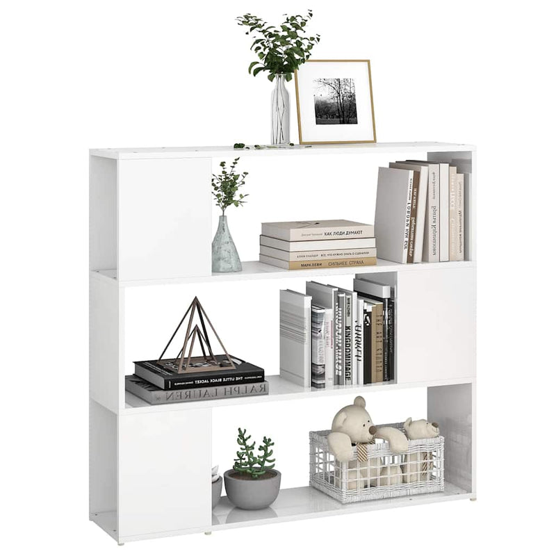 Bibliotecă/Separator cameră, alb extralucios, 100x24x94 cm