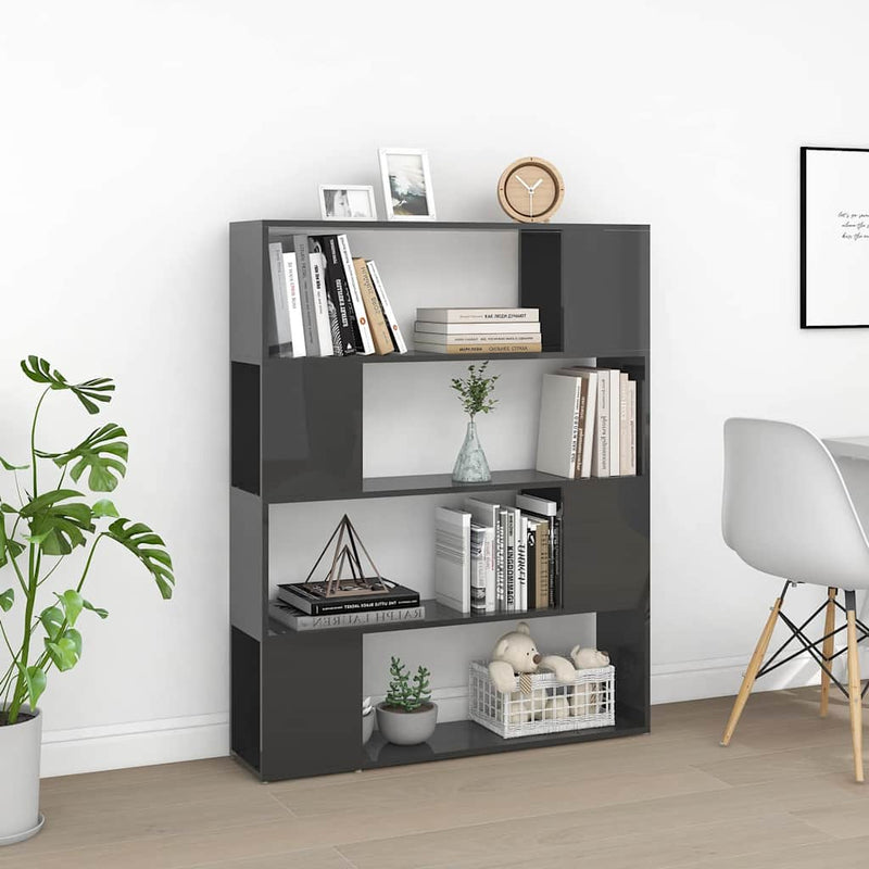 Bibliotecă/Separator cameră, gri extralucios, 100x24x124 cm