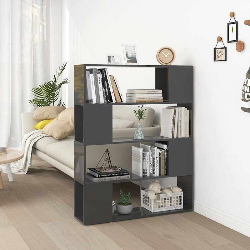 Bibliotecă/Separator cameră, gri extralucios, 100x24x124 cm