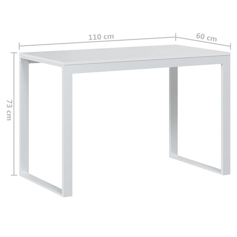 Birou de computer, alb, 110x60x73 cm, lemn prelucrat