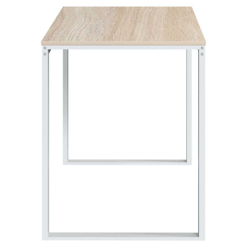 Birou de calculator, alb/stejar, 110x60x73 cm, lemn prelucrat