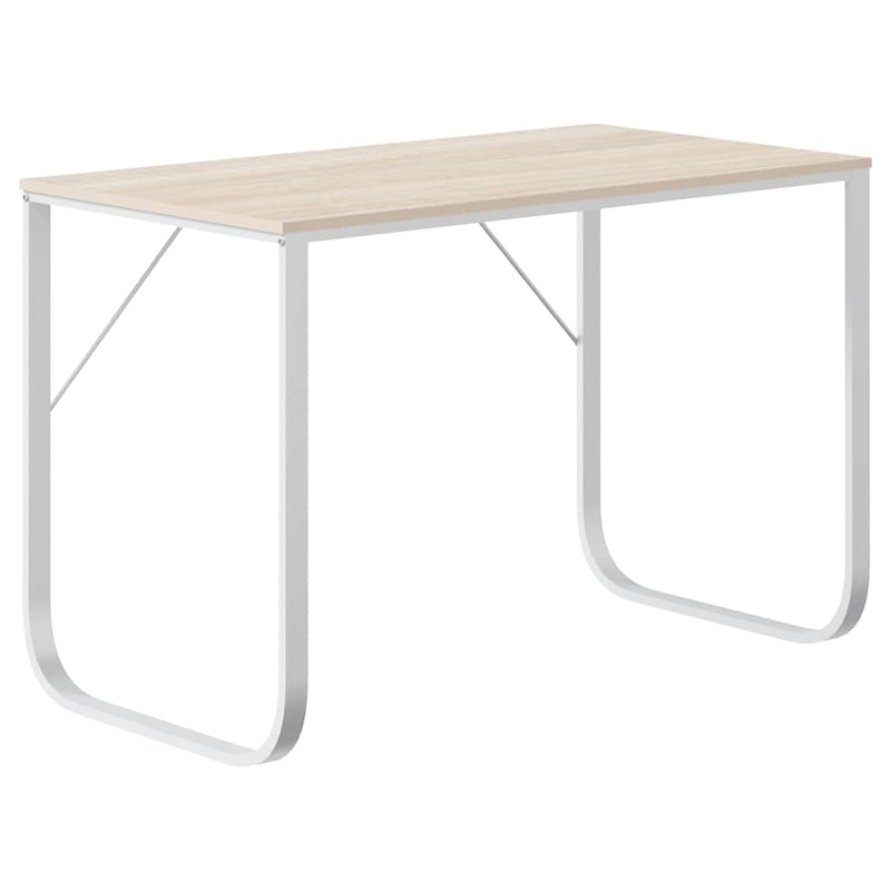 Birou de calculator, alb/stejar, 110x60x73 cm, lemn prelucrat