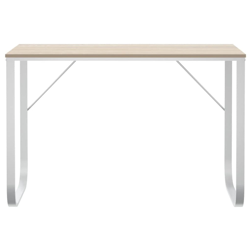 Birou de calculator, alb/stejar, 110x60x73 cm, lemn prelucrat