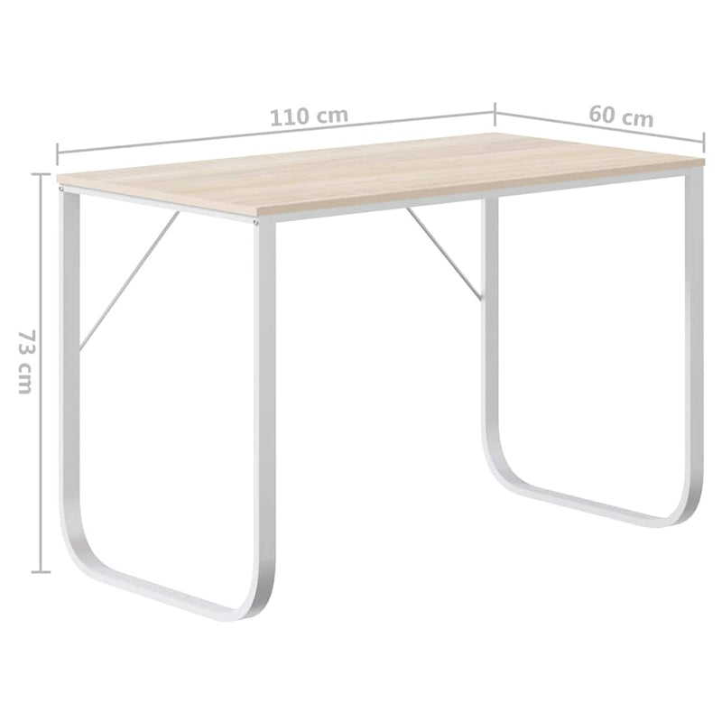 Birou de calculator, alb/stejar, 110x60x73 cm, lemn prelucrat