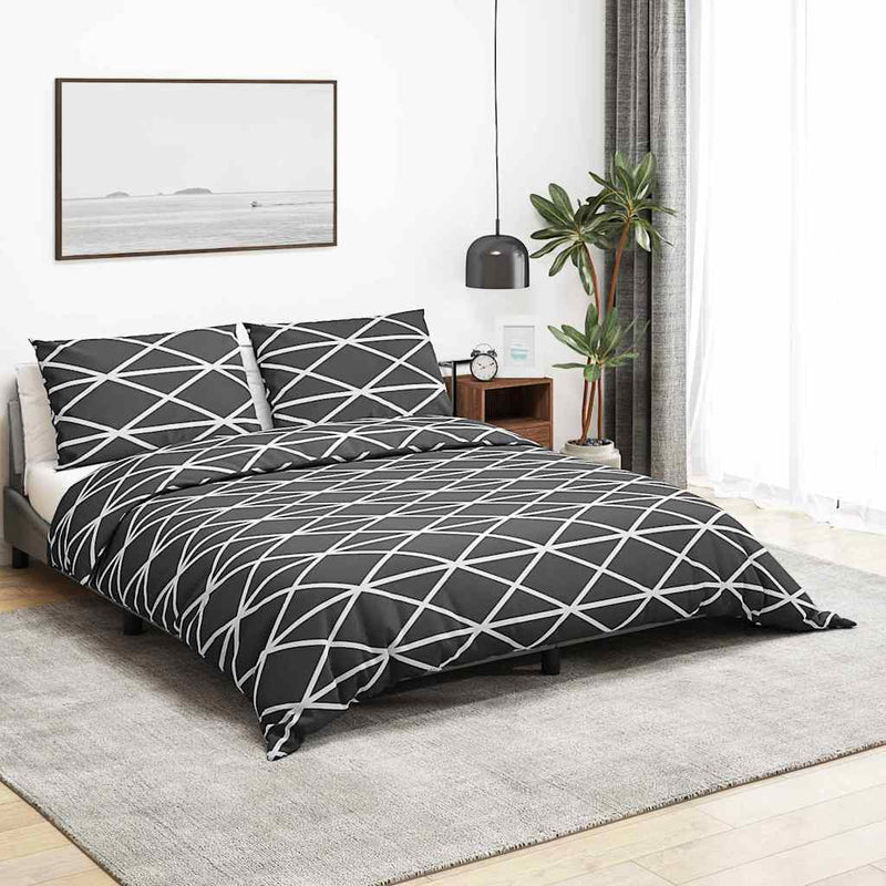 Set cu husă de pilotă, gri închis și alb, 220x240 cm, bumbac