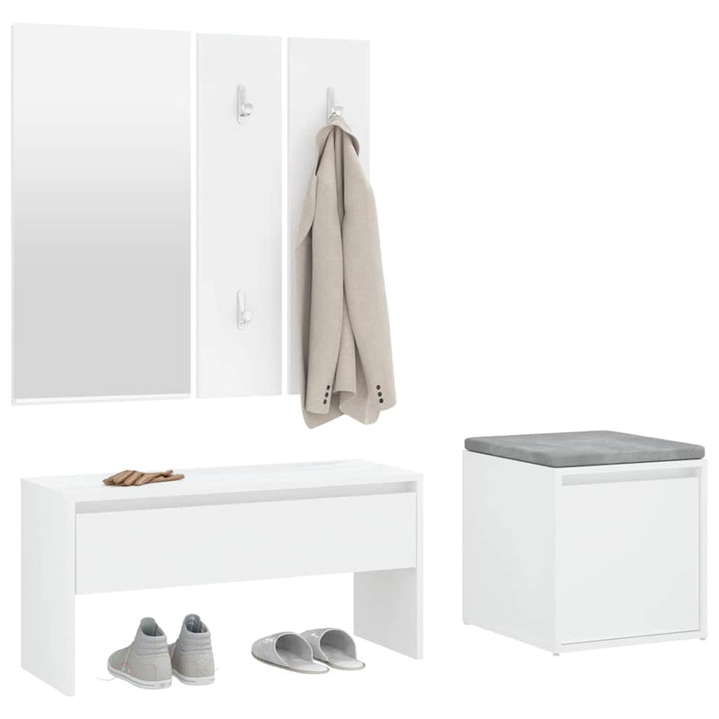 Set de mobilier pentru hol, alb, lemn prelucrat