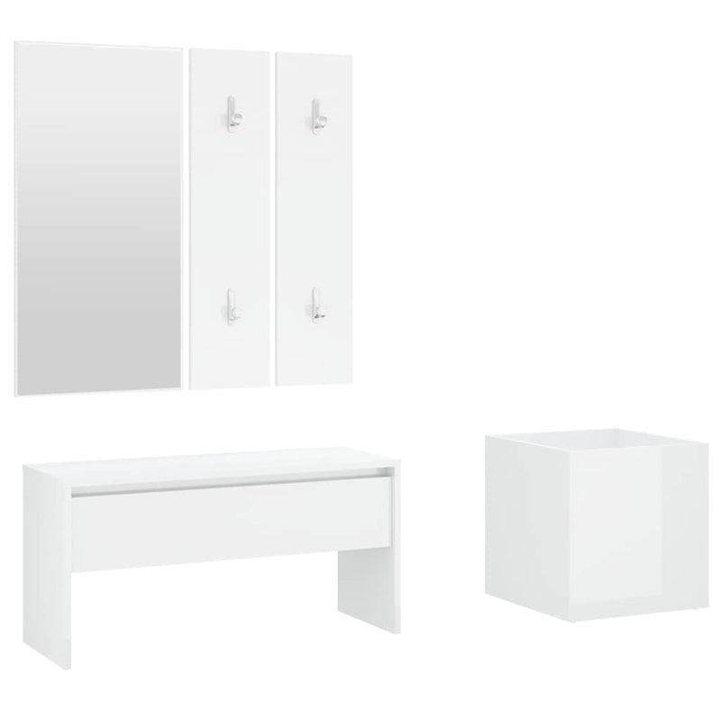 Set de mobilier pentru hol, alb extralucios, lemn prelucrat